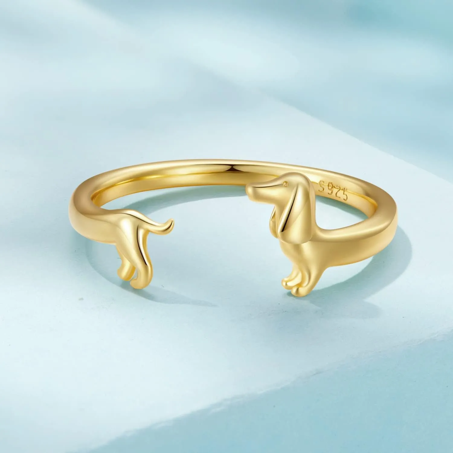 MUNDELL 925 Sterling Silver Cute Dachshund Open Rings Puppy Dog Adjustable Rings for Women Animal Stacking Rings Statement Rings Fine Jewelry