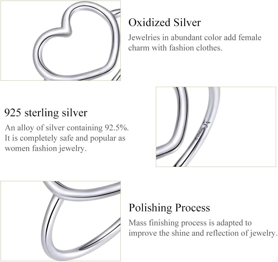 MUNDELL Sterling Silver 925 Simple Minimalist Heart Finger Rings for Women Wedding Engagement Statement Jewelry