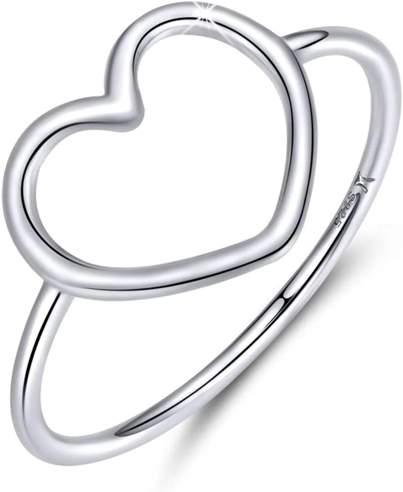 MUNDELL Sterling Silver 925 Simple Minimalist Heart Finger Rings for Women Wedding Engagement Statement Jewelry