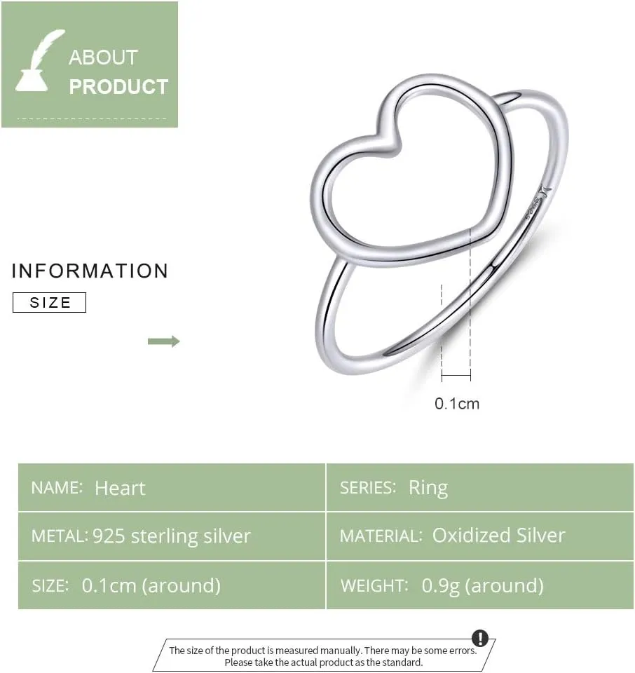 MUNDELL Sterling Silver 925 Simple Minimalist Heart Finger Rings for Women Wedding Engagement Statement Jewelry