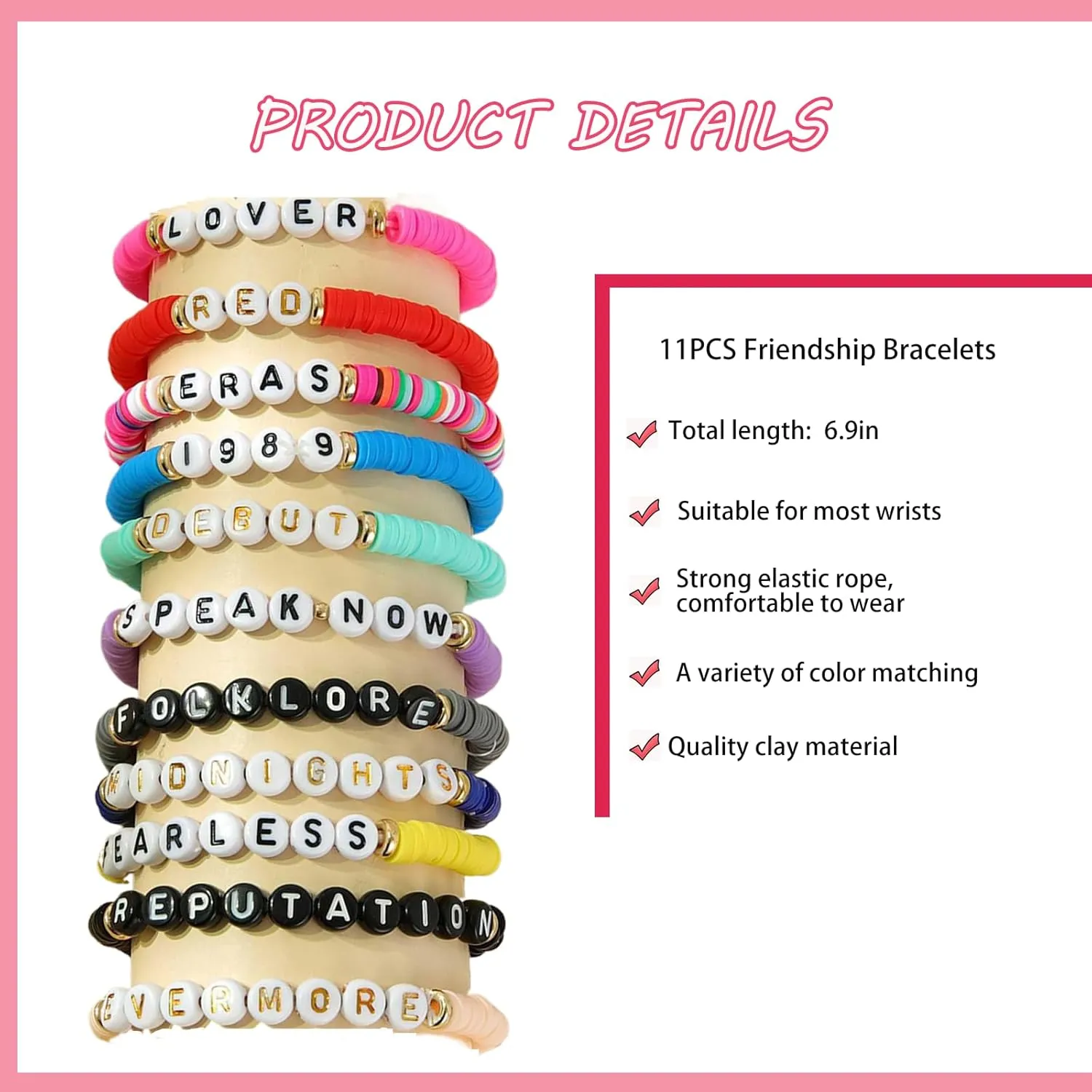 Music Album Matching Friendship Bracelets for Best Friend,Beaded Colorful Preppy Friend Bracelets for Women,Cute Stretch Bracelets Set Tour Jewelry Concert Merch Gifts for Women Fans