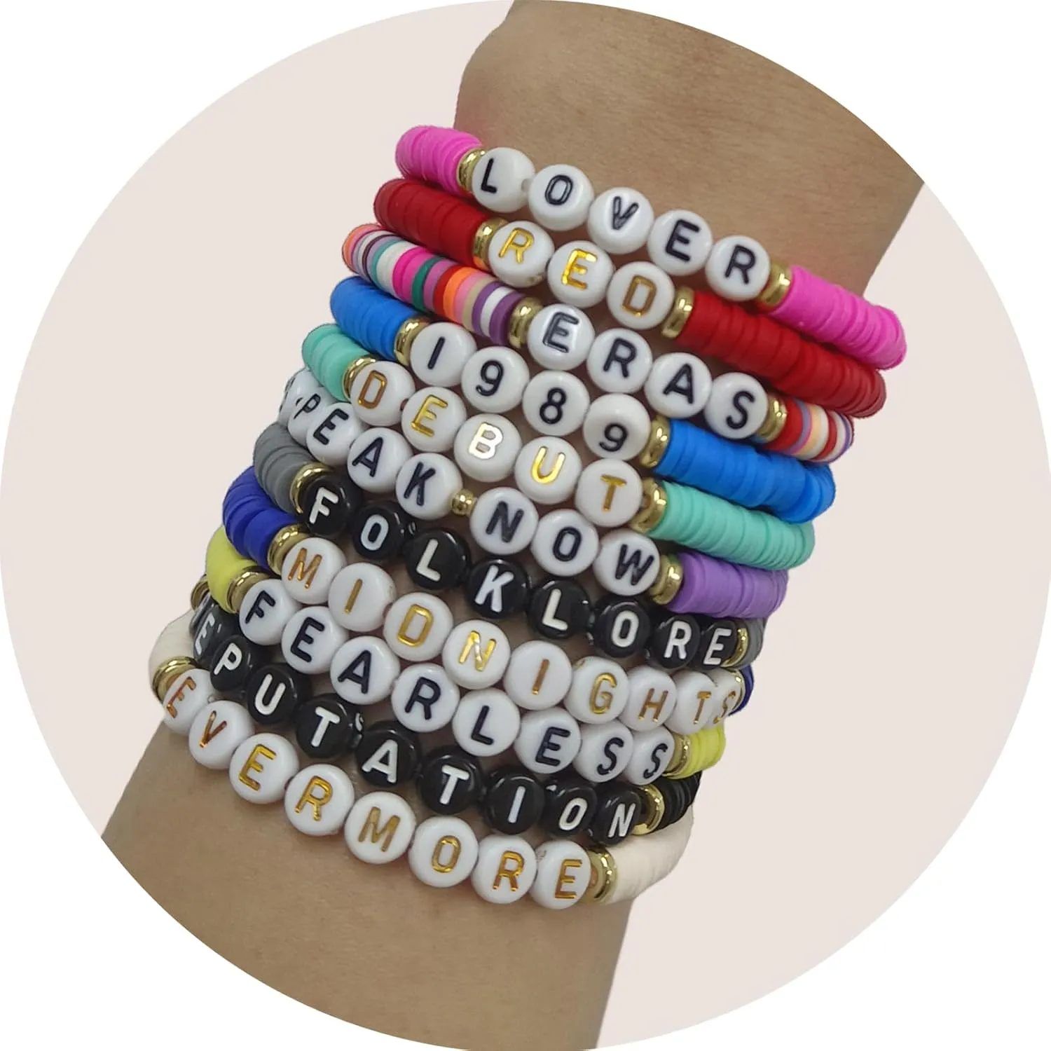 Music Album Matching Friendship Bracelets for Best Friend,Beaded Colorful Preppy Friend Bracelets for Women,Cute Stretch Bracelets Set Tour Jewelry Concert Merch Gifts for Women Fans
