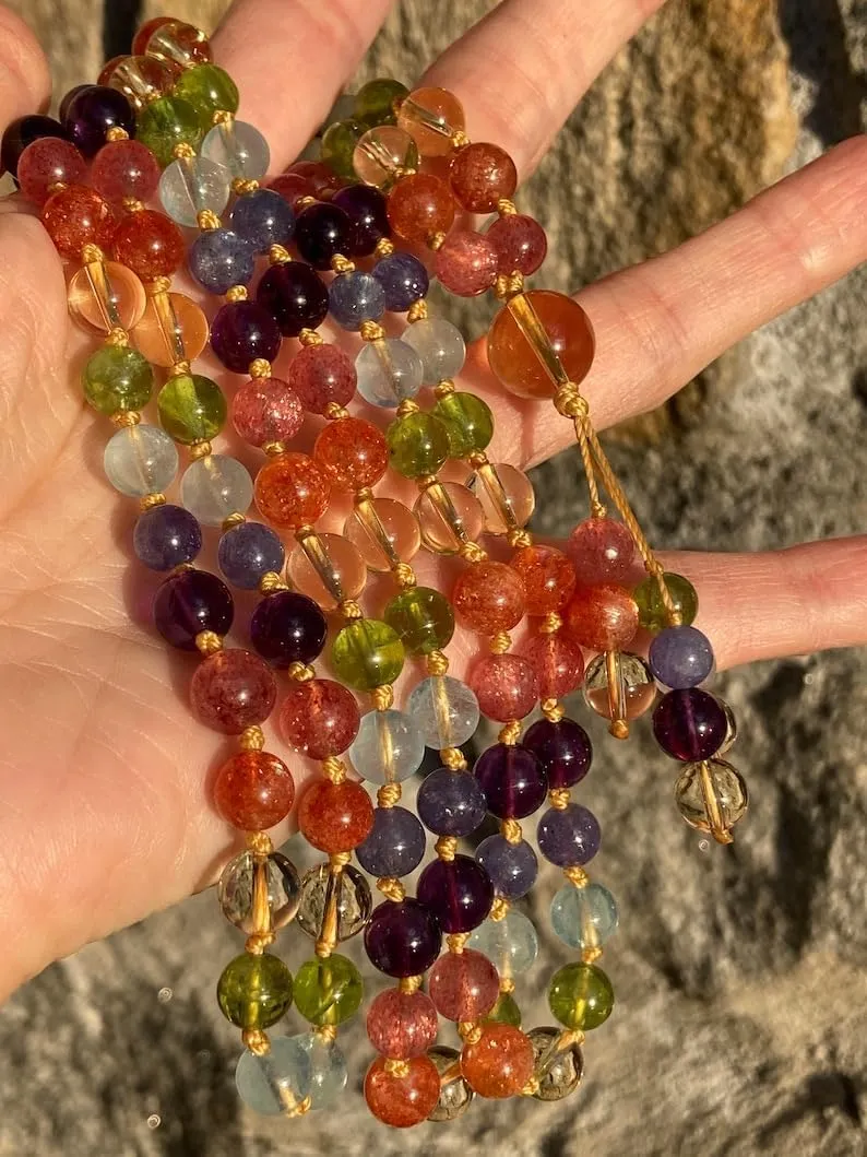 Natural 7 CHAKRA 8mm 108 Mala Beads, Spiritual, Meditation Beads, Reiki, Japa Mala, Buddhist Prayer Beads, Yoga Bracelet, healing beads LKMALA-RRGU-3022