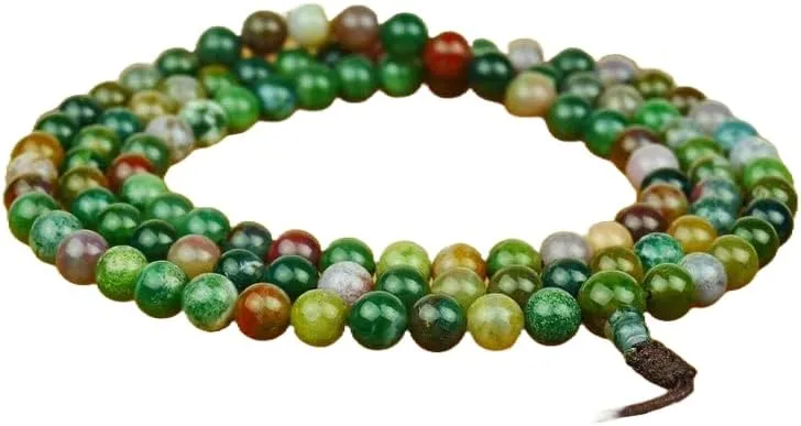 Natural agate 8mm 108 Mala Beads, Spiritual, Meditation Beads, Reiki, Japa Mala, Buddhist Prayer Beads, Yoga Bracelet, healing beads LKMALA-RRGU-1396