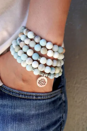 Natural AMAZONITE 8mm 108 Mala Beads, Spiritual, Meditation Beads, Reiki, Japa Mala, Buddhist Prayer Beads, Yoga Bracelet, healing beads LKMALA-RRGU-3363