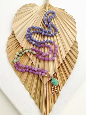 Natural amazonite amethyst and tanzanite 8mm 108 Mala Beads, Spiritual, Meditation Beads, Reiki, Japa Mala, Buddhist Prayer Beads, Yoga Bracelet, healing beads LKMALA-RRGU-2177