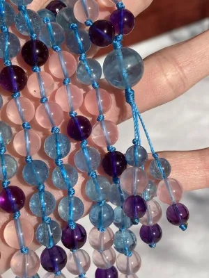 Natural Aquamarine Amethyst Asterism Rose Quarz 8mm 108 Mala Beads, Spiritual, Meditation Beads, Reiki, Japa Mala, Buddhist Prayer Beads, Yoga Bracelet, healing beads LKMALA-RRGU-2990