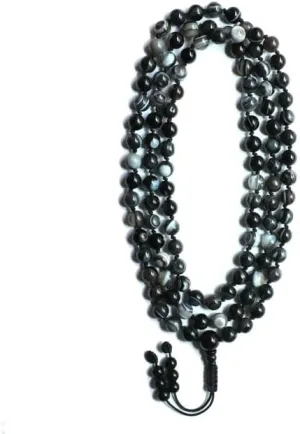 Natural Black Agate 8mm 108 Mala Beads, Spiritual, Meditation Beads, Reiki, Japa Mala, Buddhist Prayer Beads, Yoga Bracelet, healing beads LKMALA-RRGU-850