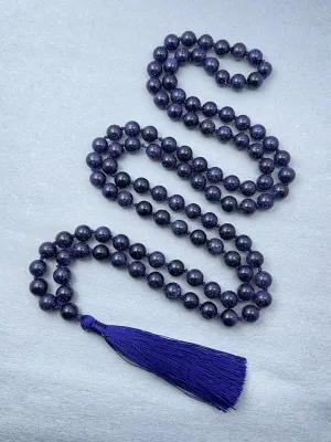 Natural Blue Sandstone 8mm 108 Mala Beads, Spiritual, Meditation Beads, Reiki, Japa Mala, Buddhist Prayer Beads, Yoga Bracelet, healing beads LKMALA-RRGU-3636, 34 inch