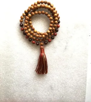 Natural Bronzite, Jasper, Carnelian, Obsidian 8mm 108 Mala Beads, Spiritual, Meditation Beads, Reiki, Japa Mala, Buddhist Prayer Beads, Yoga Bracelet, healing beads LKMALA-RRGU-1662