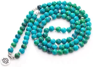 Natural Chrysocolla 8mm 108 Mala Beads, Spiritual, Meditation Beads, Reiki, Japa Mala, Buddhist Prayer Beads, Yoga Bracelet, healing beads LKMALA-RRGU-2804
