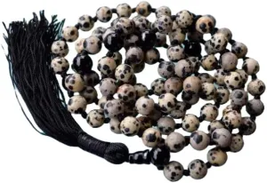 Natural Dalmatian Jasper, black tourmaline 6mm 108 Mala Beads, Spiritual, Meditation Beads, Reiki, Japa Mala, Buddhist Prayer Beads, Yoga Bracelet, healing beads LKMALA-RRGU-1629