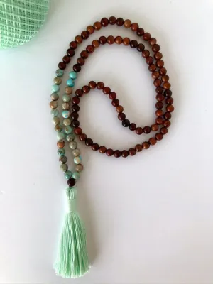 Natural Emperor Jasper, wood beads 6mm 108 Mala Beads, Spiritual, Meditation Beads, Reiki, Japa Mala, Buddhist Prayer Beads, Yoga Bracelet, healing beads LKMALA-RRGU-2509