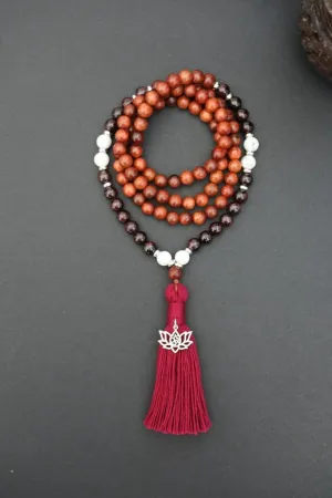 Natural Howlite and Garnet, wood bead 6mm 108 Mala Beads, Spiritual, Meditation Beads, Reiki, Japa Mala, Buddhist Prayer Beads, Yoga Bracelet, healing beads LKMALA-RRGU-2487