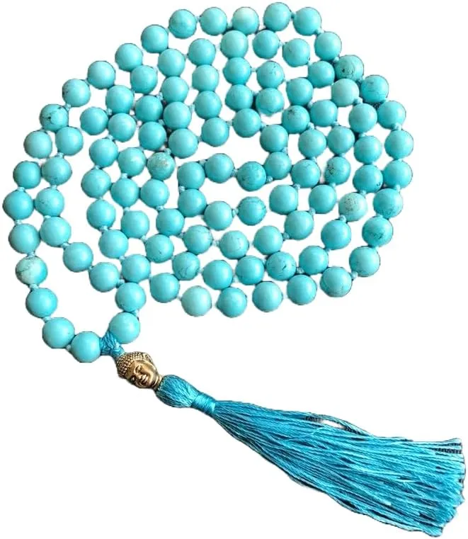 Natural Howlite Turquiose 8mm 108 Mala Beads, Spiritual, Meditation Beads, Reiki, Japa Mala, Buddhist Prayer Beads, Yoga Bracelet, healing beads LKMALA-RRGU-2733