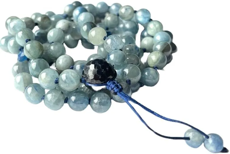 Natural Kyanite, Sapphire 8mm-12mm 108 Mala Beads, Spiritual, Meditation Beads, Reiki, Japa Mala, Buddhist Prayer Beads, Yoga Bracelet, healing beads LKMALA-RRGU-1026, 34 inch