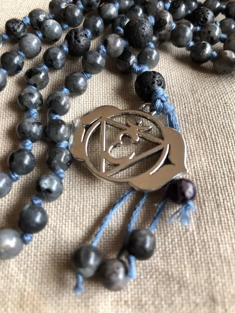 Natural Labradorite and Lava 6mm 108 Mala Beads, Spiritual, Meditation Beads, Reiki, Japa Mala, Buddhist Prayer Beads, Yoga Bracelet, healing beads LKMALA-RRGU-2333