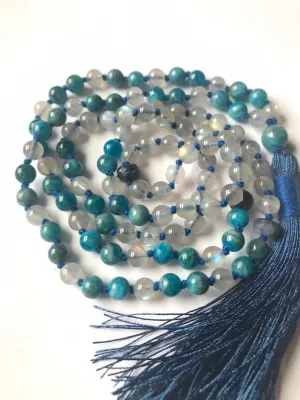 Natural Labradorite, Apatite, Sapphire 6mm-8mm 108 Mala Beads, Spiritual, Meditation Beads, Reiki, Japa Mala, Buddhist Prayer Beads, Yoga Bracelet, healing beads LKMALA-RRGU-1045