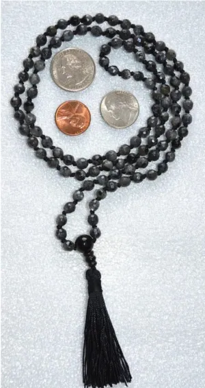 Natural Labradorite , onyx 6mm 108 Mala Beads, Spiritual, Meditation Beads, Reiki, Japa Mala, Buddhist Prayer Beads, Yoga Bracelet, healing beads LKMALA-RRGU-1663, 34 inch, Black Grey