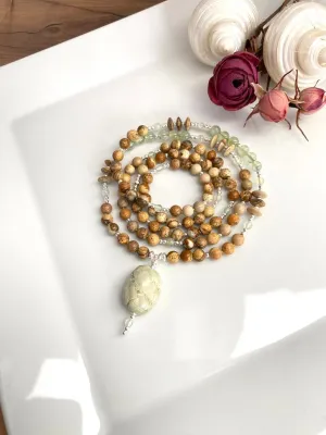 Natural Landscape Jasper and Prehnite 6mm,8mm 108 Mala Beads, Spiritual, Meditation Beads, Reiki, Japa Mala, Buddhist Prayer Beads, Yoga Bracelet, Healing Beads LKMALA-RRGU-3447