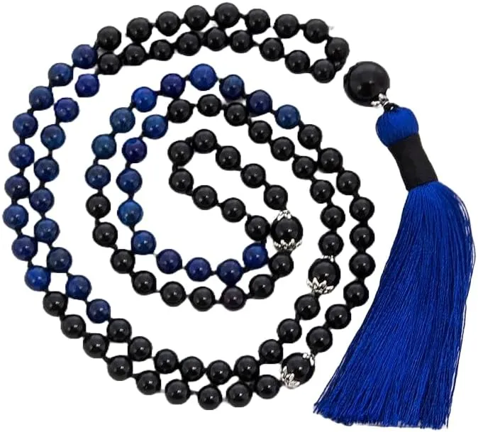 Natural Lapis Lazuli and Agate 8mm 108 Mala Beads, Spiritual, Meditation Beads, Reiki, Japa Mala, Buddhist Prayer Beads, Yoga Bracelet, healing beads LKMALA-RRGU-3760