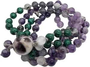 Natural malachite and amethyst 6mm-10mm 108 Mala Beads, Spiritual, Meditation Beads, Reiki, Japa Mala, Buddhist Prayer Beads, Yoga Bracelet, healing beads LKMALA-RRGU-448