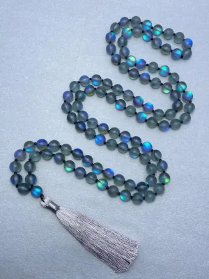 Natural Matte Black Aura Quartz 8mm 108 Mala Beads, Spiritual, Meditation Beads, Reiki, Japa Mala, Buddhist Prayer Beads, Yoga Bracelet, healing beads LKMALA-RRGU-3657