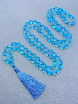 Natural Matte Blue Aura Quartz 8mm 108 Mala Beads, Spiritual, Meditation Beads, Reiki, Japa Mala, Buddhist Prayer Beads, Yoga Bracelet, healing beads LKMALA-RRGU-3663