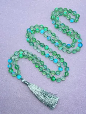 Natural Matte Green Aura Quartz 8mm 108 Mala Beads, Spiritual, Meditation Beads, Reiki, Japa Mala, Buddhist Prayer Beads, Yoga Bracelet, healing beads LKMALA-RRGU-3664