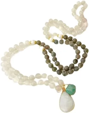 Natural Moonstone and Labradorite 8mm 108 Mala Beads, Spiritual, Meditation Beads, Reiki, Japa Mala, Buddhist Prayer Beads, Yoga Bracelet, healing beads LKMALA-RRGU-2105