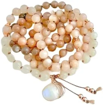 Natural Moonstone and Sunstone 6mm 108 Mala Beads, Spiritual, Meditation Beads, Reiki, Japa Mala, Buddhist Prayer Beads, Yoga Bracelet, healing beads LKMALA-RRGU-2069