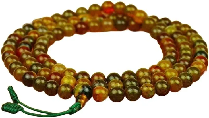 Natural moss agate 8mm 108 Mala Beads, Spiritual, Meditation Beads, Reiki, Japa Mala, Buddhist Prayer Beads, Yoga Bracelet, healing beads LKMALA-RRGU-1384