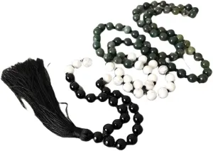Natural Moss agate Howlite Black Onyx 8mm 108 Mala Beads, Spiritual, Meditation Beads, Reiki, Japa Mala, Buddhist Prayer Beads, Yoga Bracelet, healing beads LKMALA-RRGU-1087