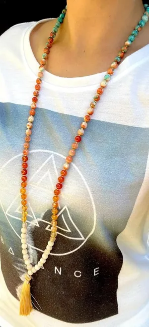Natural multi gemstone 8mm 108 Mala Beads, Spiritual, Meditation Beads, Reiki, Japa Mala, Buddhist Prayer Beads, Yoga Bracelet, healing beads LKMALA-RRGU-2507