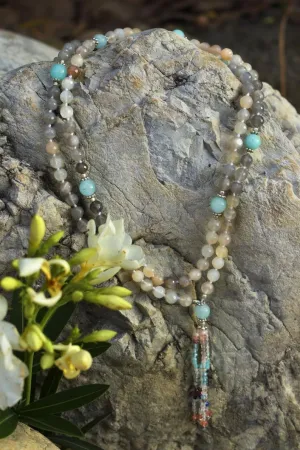Natural Multi Moonstone and Chalcedony 6mm 108 Mala Beads, Spiritual, Meditation Beads, Reiki, Japa Mala, Buddhist Prayer Beads, Yoga Bracelet, healing beads LKMALA-RRGU-2891, 34 inch
