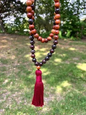 Natural Obsidian Mahogany, wood beads 8mm 108 Mala Beads, Spiritual, Meditation Beads, Reiki, Japa Mala, Buddhist Prayer Beads, Yoga Bracelet, healing beads LKMALA-RRGU-2388