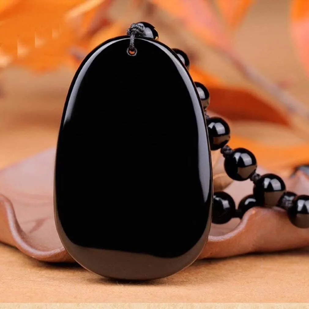 Natural Obsidian Necklace Lucky Amulet Protection Pendant with Dragon phoenix wolf's head Buddha Guanyin Kwan Yin A Certified Obsidian Women's Necklaces Men's Necklaces
