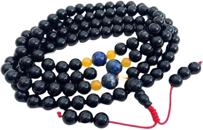 Natural onyx,lapis, topaz 8mm 108 Mala Beads, Spiritual, Meditation Beads, Reiki, Japa Mala, Buddhist Prayer Beads, Yoga Bracelet, healing beads LKMALA-RRGU-1594