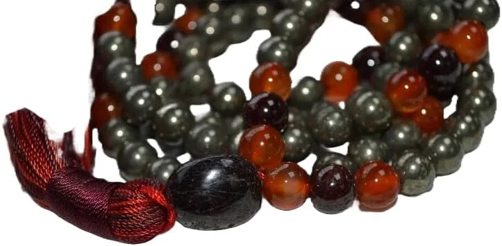 Natural pyrite garnet carnelian 9mm 108 Mala Beads, Spiritual, Meditation Beads, Reiki, Japa Mala, Buddhist Prayer Beads, Yoga Bracelet, healing beads LKMALA-RRGU-1700