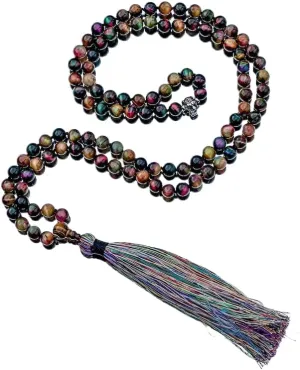 Natural RAINBOW TIGER EYE 8-10mm 108 Mala Beads, Spiritual, Meditation Beads, Reiki, Japa Mala, Buddhist Prayer Beads, Yoga Bracelet, healing beads LKMALA-RRGU-2645