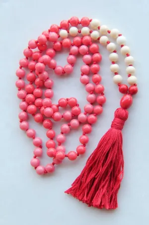 Natural red and white glass beads 8mm 108 Mala Beads, Spiritual, Meditation Beads, Reiki, Japa Mala, Buddhist Prayer Beads, Yoga Bracelet, healing beads LKMALA-RRGU-2557