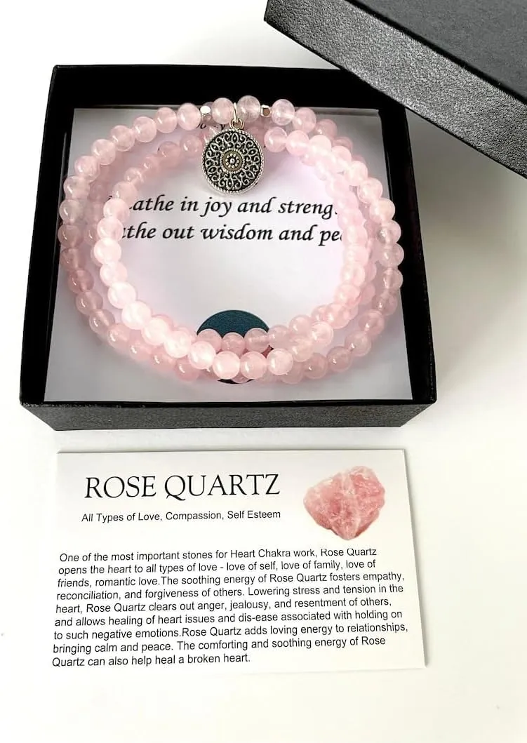 Natural ROSE QUARTZ 6mm 108 Mala Beads, Spiritual, Meditation Beads, Reiki, Japa Mala, Buddhist Prayer Beads, Yoga Bracelet, healing beads LKMALA-RRGU-3318
