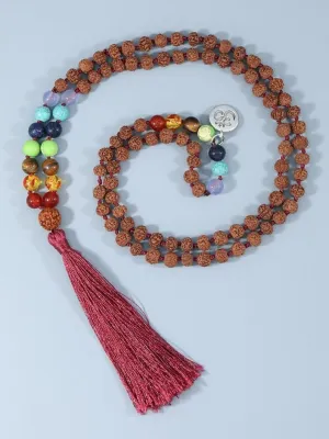 Natural rudraksha, 7 chakra 8mm 108 Mala Beads, Spiritual, Meditation Beads, Reiki, Japa Mala, Buddhist Prayer Beads, Yoga Bracelet, healing beads LKMALA-RRGU-3705