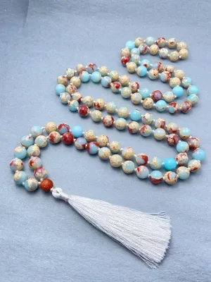 Natural Sea Sediment jasper 8mm 108 Mala Beads, Spiritual, Meditation Beads, Reiki, Japa Mala, Buddhist Prayer Beads, Yoga Bracelet, healing beads LKMALA-RRGU-3583