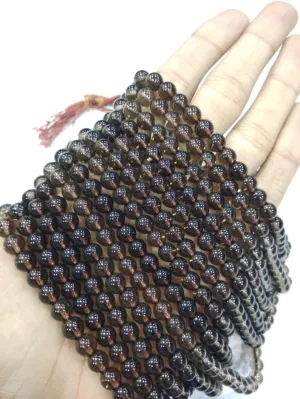 Natural Smokey Quartz 8mm 108 Mala Beads, Spiritual, Meditation Beads, Reiki, Japa Mala, Buddhist Prayer Beads, Yoga Bracelet, healing beads LKMALA-RRGU-1434