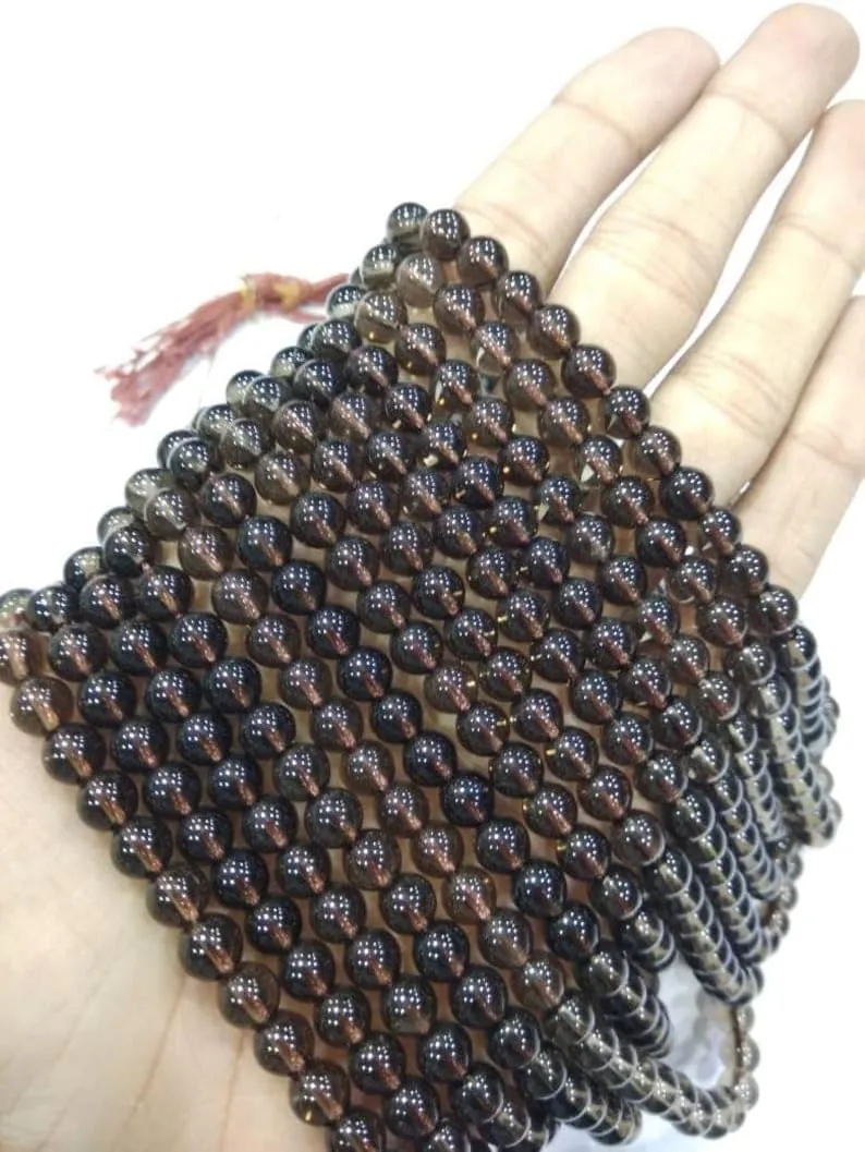 Natural Smokey Quartz 8mm 108 Mala Beads, Spiritual, Meditation Beads, Reiki, Japa Mala, Buddhist Prayer Beads, Yoga Bracelet, healing beads LKMALA-RRGU-1434