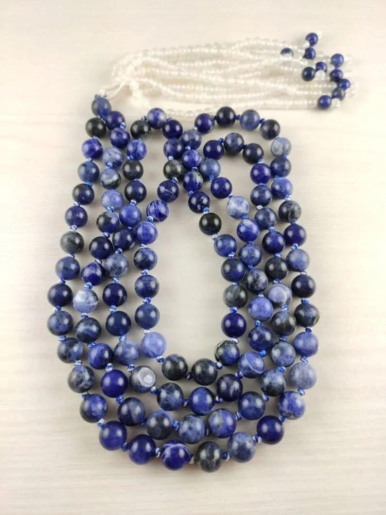 Natural Sodalite 8mm 108 Mala Beads, Spiritual, Meditation Beads, Reiki, Japa Mala, Buddhist Prayer Beads, Yoga Bracelet, healing beads LKMALA-RRGU-3684