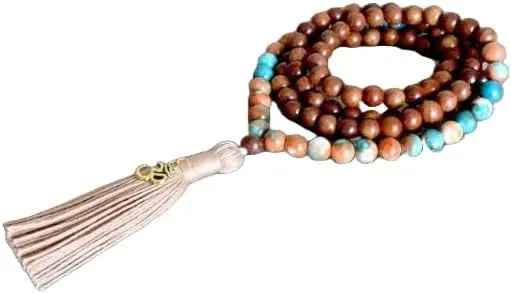 Natural wood beads, natural ocean white Jade 8mm 108 Mala Beads, Spiritual, Meditation Beads, Reiki, Japa Mala, Buddhist Prayer Beads, Yoga Bracelet, healing beads LKMALA-RRGU-1344