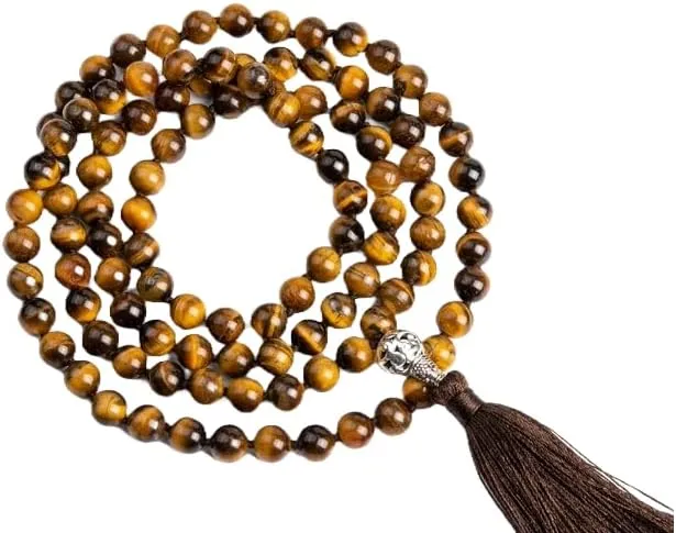 Natural Yellow Tiger Eye 8mm 108 Mala Beads, Spiritual, Meditation Beads, Reiki, Japa Mala, Buddhist Prayer Beads, Yoga Bracelet, healing beads LKMALA-RRGU-2611