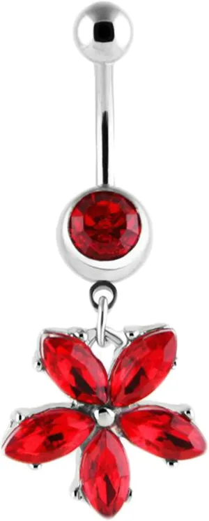 Navel Rings for Women Stainless Steel, CZ Navel Rings for Women Set Flower Red Navel Rings
